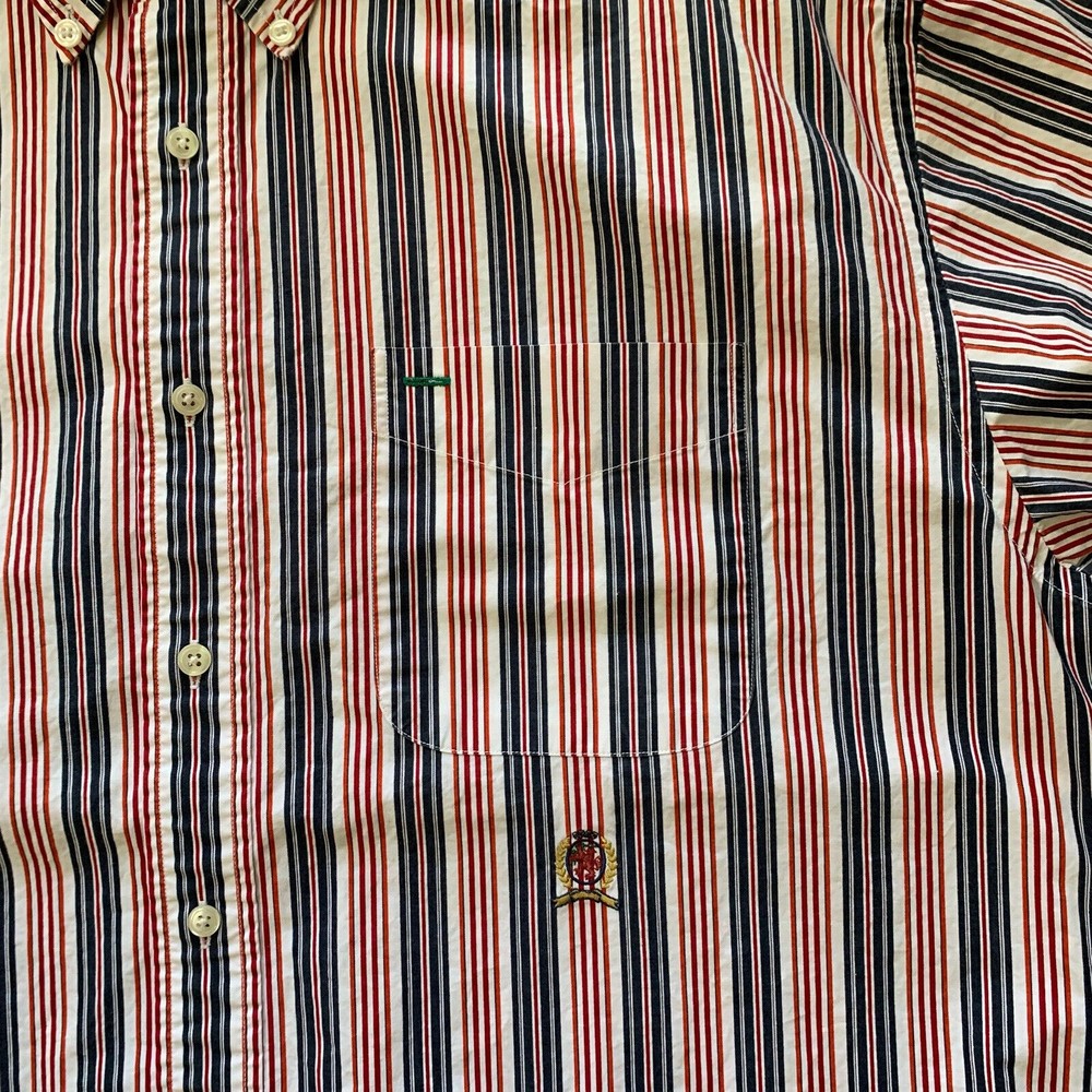 Tommy Hilfiger Men’s Large Dress Shirt Long Sleeve Vintage Logo Button Up Casual - Picture 6 of 12